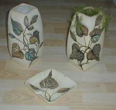 Fantoni Hand Painted Vases and Ashtray